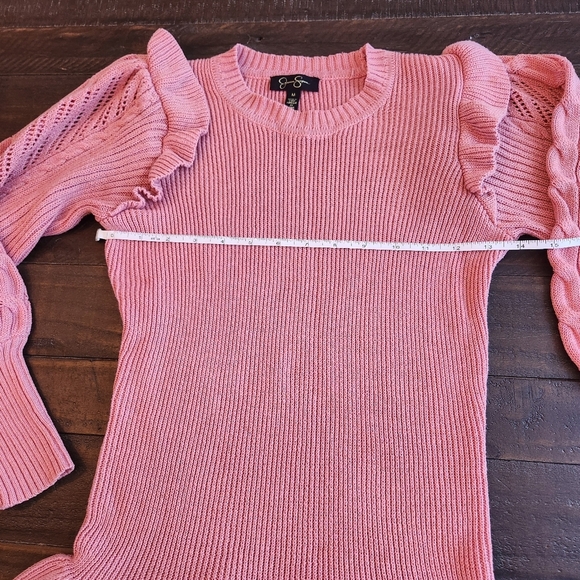 Pink Ruffled Knit Sweater Sz M - Picture 3 of 4